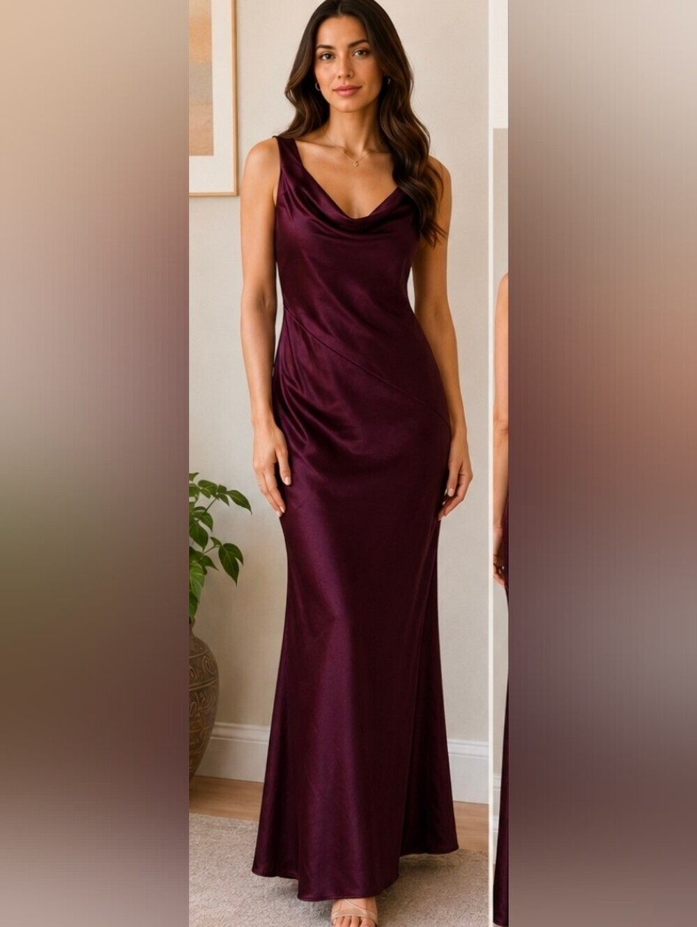 Sleeveless Cowl-Neck Maxi Dress in Deep Plum